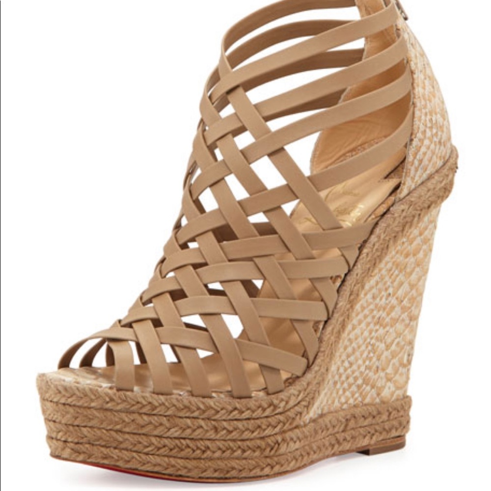 Christian Louboutin espadrilles, Tramontagne Red Sole Wedge Sandal, Beige